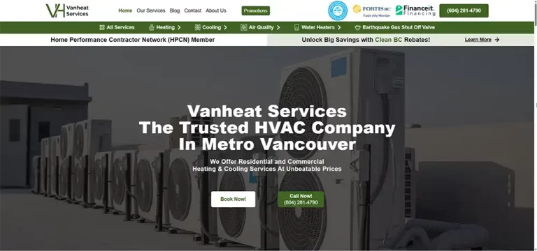 Vanheat Services company website design - Sohrab design studio