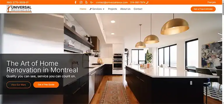 Universal Renovations company website design - Sohrab Design Studio